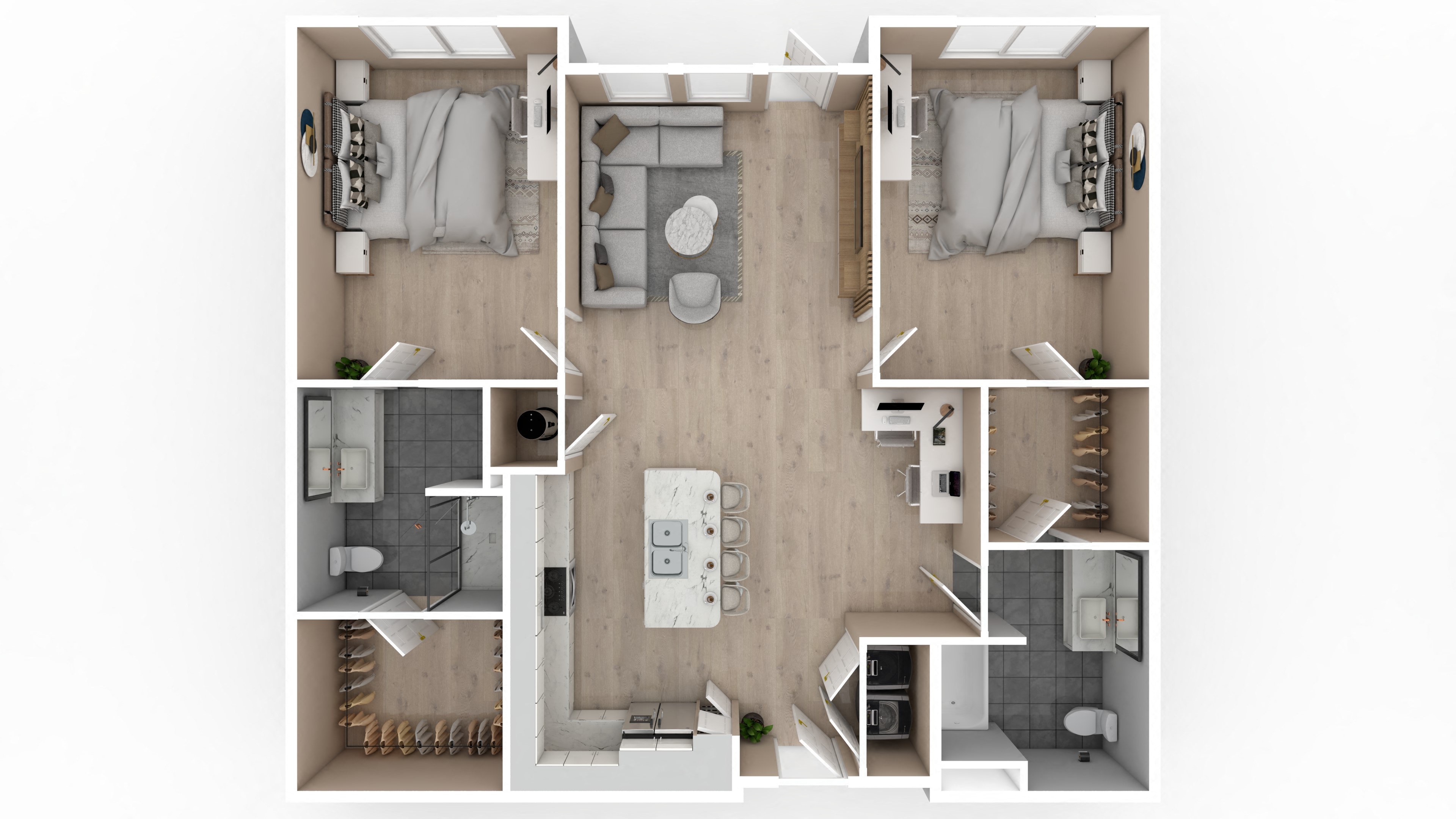 Floor plan for 2 beds, 2 baths, 1182 sqft
